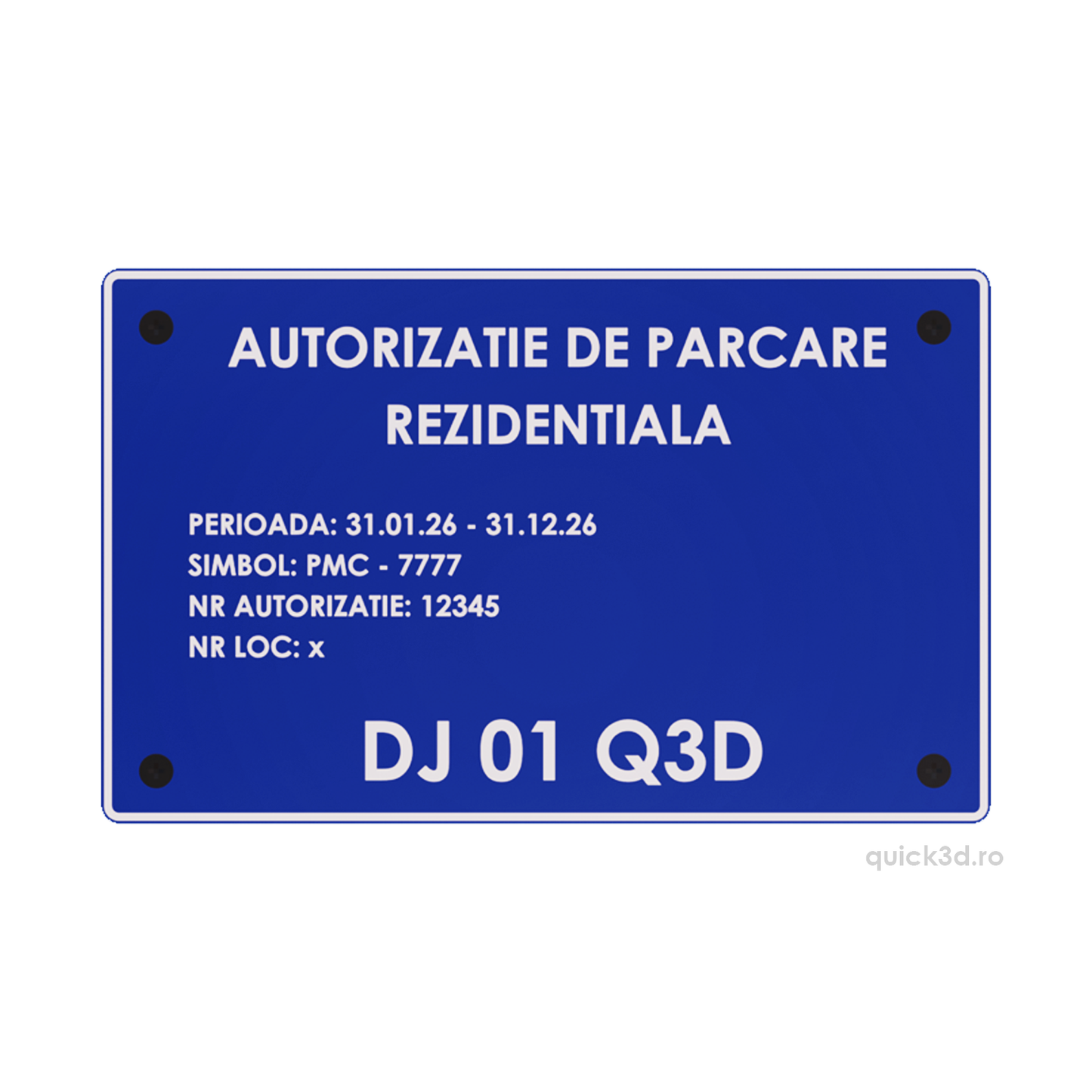 Plăcuță Parcare Rezidențială Cu Prindere in 4 Puncte
