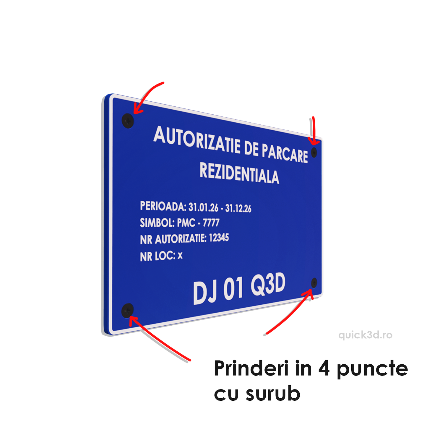 Plăcuță Parcare Rezidențială Cu Prindere in 4 Puncte